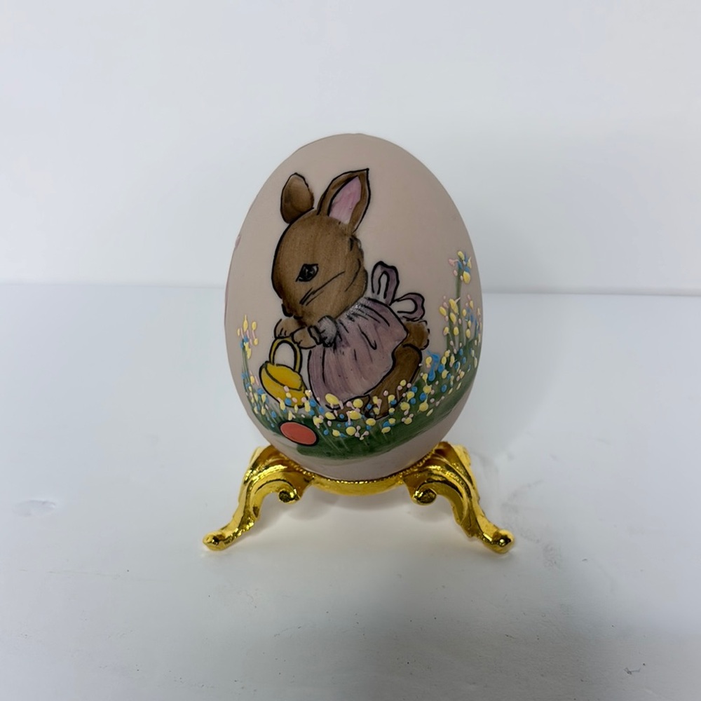 Decorative Bunny Egg with Gold Stand